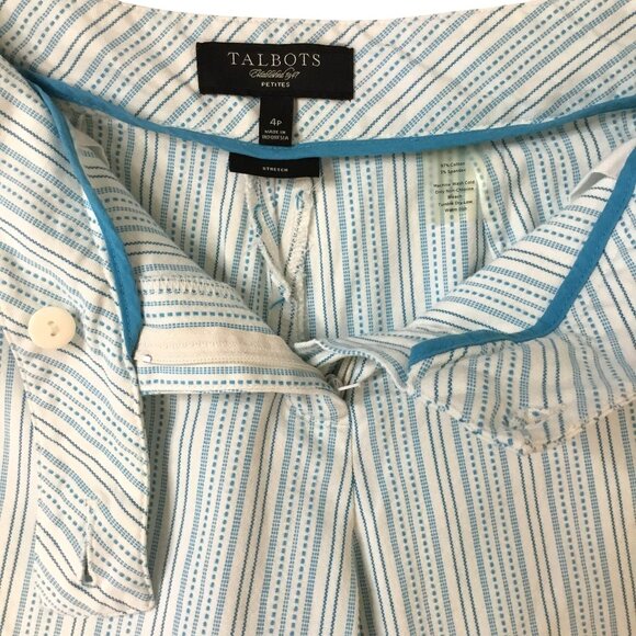 Talbots Linen Blend Striped Women Bermuda Shorts Pockets Stretch Blue Preppy 4P - Picture 6 of 6